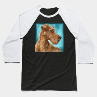 Painting of a Gorgeous Irish Terrier with a Light Brown Coat and Beard on Blue Background Baseball T-Shirt